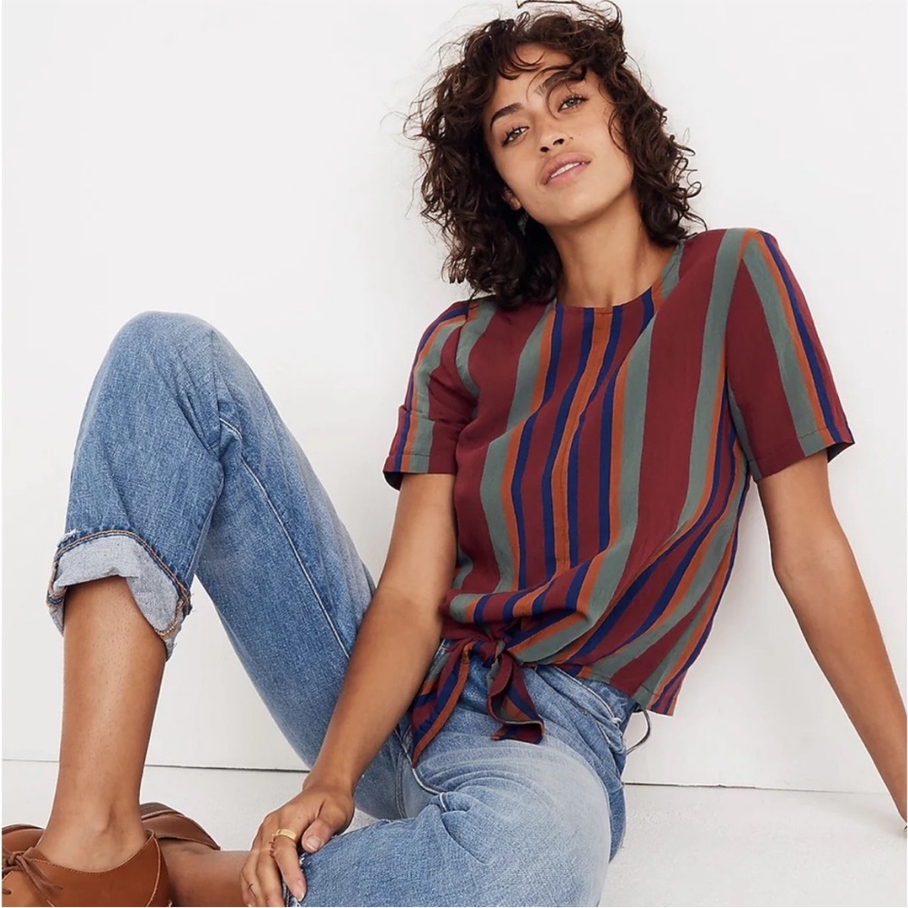 Madewell Striped Short-Sleeve Tie Shirt